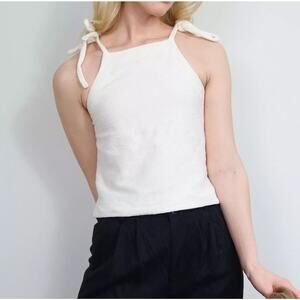 Madewell Tank Top Textured Tie Strap Cream Size Medium Preppy‎ Beachy